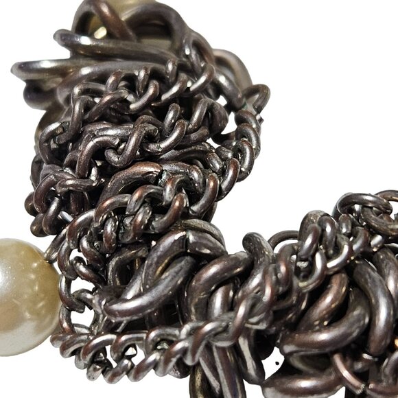 Vintage Faux Pearl Chain Bracelet Statement Gothic Retro Fashion Jewelry Women - Picture 3 of 5